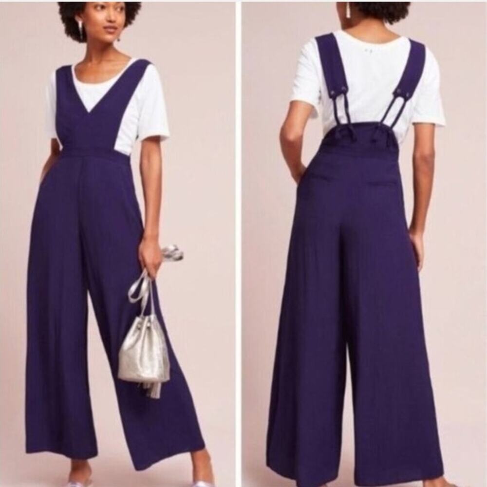 Maeve Souxanne Apron Wide-Leg Boho Jumpsuit Deep Royal Purple Size 4
